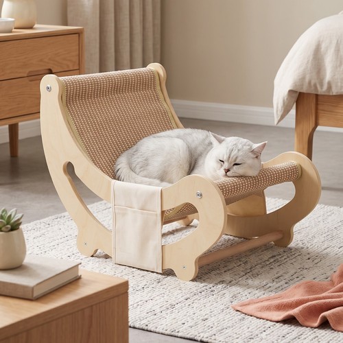 Wooden cat rocking chair - wooden, sisal