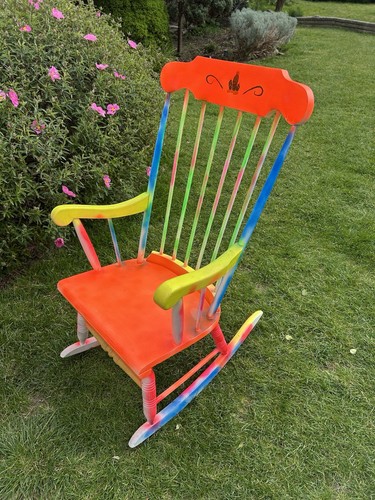 Colourful wooden rocking chair - colourful,